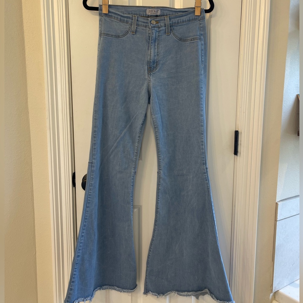 Judy Blue Flare Bell Bottom Jeans High Rise Stretch Raw Hem Women's Size 11/30